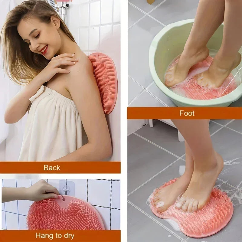 Exfoliating Shower Massage Scraper Bathroom Non-Slip Bath Mat Back Massage Brush Silicone Foot Wash Body Cleaning Bathing Tool